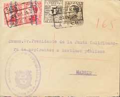 426 SOBRE 598(2), 491, 592. 1931. 25 Cts Carmín, Dos Sellos, 5 Cts Castaño Y 5 Cts Negro. Certificado De BUBIERCA (ZARAG - Other & Unclassified