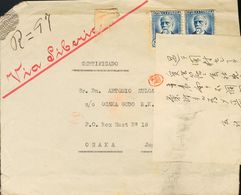 456 SOBRE 688(2). 1935. 50 Cts Azul, Dos Sellos. Certificado De ZUMAYA (GUIPUZCOA) A OSAKA (JAPON). Banda De Censura Jap - Sonstige & Ohne Zuordnung