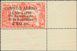 475 ** 756. 1938. 2'50 Pts Sobre 10 Cts Rojo, Esquina De Pliego. Muy Bien Centrado. MAGNIFICO. (Edifil 2018: 225€) - Andere & Zonder Classificatie
