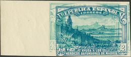 477 757ed. 1938. 45 Cts + 2 Pts Azul, Borde De Hoja. Variedad DOBLE IMPRESION Y SIN DENTAR. MAGNIFICO. (Edifil 2015: 93€ - Autres & Non Classés