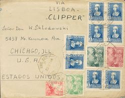 558 SOBRE 860(8), 868, 870, 921. 1940. 1 Pts Azul, Ocho Sellos Y Diversos Valores. MADRID A CHICAGO (U.S.A.). Matasello  - Sonstige & Ohne Zuordnung