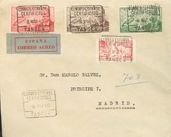 594 SOBRE España 941, 943, 945. 1946. 25 Cts Rojo, 50 Cts Castaño, 2 Cts Verde Y 25 Cts Rosa, De España. Certificado De  - Sonstige & Ohne Zuordnung