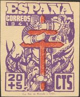 596 (*) 949s. 1941. 20 Cts + 5 Cts Violeta Y Rojo. SIN DENTAR, Impreso Sobre Papel De Recibos. MAGNIFICO. - Sonstige & Ohne Zuordnung