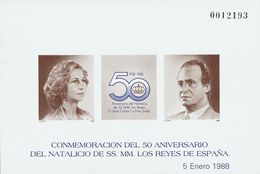 664 ** 15P. 1988. Prueba De Lujo. 50º ANIVERSARIO NATALICIO DE LOS REYES. MAGNIFICA. (Edifil 2018: 120€) - Sonstige & Ohne Zuordnung