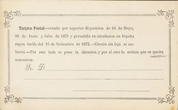 675 (*) . 1871. Sin Valor, Negro. Tarjeta Postal Precursora "Creada Por Superior Disposición De 10 De Mayo, 10 De Junio  - Autres & Non Classés