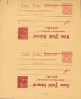 698 (*) EP23. 1889. 10 Cts + 10 Cts Carmín Sobre Tarjeta Entero Postal De Ida Y Vuelta. Variedad TRIPLE IMPRESION, UNA I - Other & Unclassified