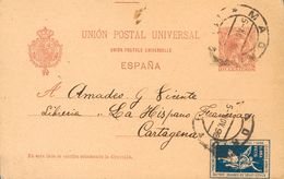 700 SOBRE EP31. 1898. 10 Cts Carmín Sobre Tarjeta Entero Postal De MADRID A CARTAGENA, Con Viñeta Impresa GLORIA VICTIS, - Other & Unclassified
