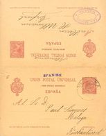 701 SOBRE EP33. 1892. 10 Cts Carmín Sobre Tarjeta Entero Postal De MALAGA A ERFURT (ALEMANIA), A La Ida Y A La Inversa L - Autres & Non Classés