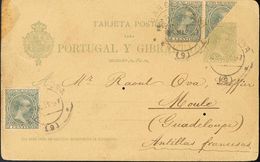 703 SOBRE EP34, 213(3). 1897. 5 Cts Verde Amarillo Sobre Tarjeta Entero Postal De BARCELONA A LE MOULE (GUADALUPE, ANTIL - Andere & Zonder Classificatie