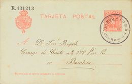 714 SOBRE EP45. 1907. 10 Cts Naranja Sobre Tarjeta Entero Postal De CELRA (GERONA) A BARCELONA. Matasello Cartería CORRE - Andere & Zonder Classificatie