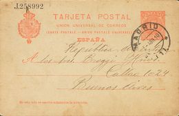 715 SOBRE EP47. 1910. 10 Cts Naranja Sobre Tarjeta Entero Postal De MADRID A BUENOS AIRES (ARGENTINA). Al Dorso Texto Y  - Autres & Non Classés