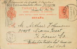 717 SOBRE EP53. 1917. 10 Cts Rojo Sobre Tarjeta Entero Postal De ZARAGOZA A SAN LUIS (ESTADOS UNIDOS). Escrita Por Un Pr - Autres & Non Classés