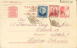 733 SOBRE EP72, 685, 688. 1936. 30 Cts Carmín Sobre Tarjeta Entero Postal De BARCELONA A ZURICH, Con Franqueo Complement - Sonstige & Ohne Zuordnung