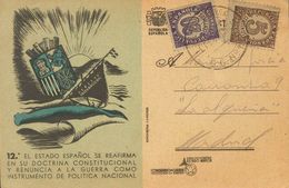 774 SOBRE 745, 748. 1939. 5 Cts Castaño Y 20 Cts Violeta. Tarjeta Postal De Campaña 12º EL ESTADO ESPAÑOL SE REAFIRMA... - Other & Unclassified