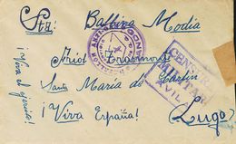 786 SOBRE. (1937ca). AVILA A LUGO. Marca BATALLON ANTIGAS / MANDO, En Violeta. MAGNIFICA Y RARA. - Autres & Non Classés