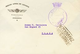 792 SOBRE. (1938ca). Dirigida A ZARAGOZA. Marca De Franquicia AVIACION / MILITAR, En Violeta Y Al Dorso REGION AEREA DE  - Sonstige & Ohne Zuordnung