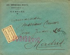 819 SOBRE. 1937. 25 Cts Del S.R.I. COMITE DE ANDUJAR. ANDUJAR (JAEN) A MADRID. Matasello COMISARIO / CENSURADA, En Viole - Other & Unclassified