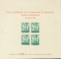 843 (*) NE28s. 1945. 5 Cts Verde, Hoja Bloque, Sellos Inferiores IMPRESION PATINADA. NO EMITIDA (sin Dentar, Formato Lig - Other & Unclassified