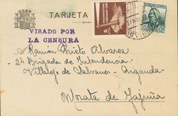 846 SOBRE 1. 1937. 5 Cts Castaño Y 15cts Verde Gris. Tarjeta Postal De BENIA DE ONIS (ASTURIAS) A MORATA DE TAJUÑA. Al D - Asturië & Leon