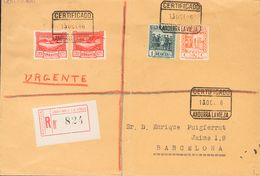 917 SOBRE 22, 24, 27(2). 1929. 50 Cts, 1 Pts Y 20 Cts Urgente, Dos Sellos. Certificado De ANDORRA LA VIEJA A BARCELONA.  - Autres & Non Classés