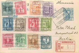 919 SOBRE 15/26. 1930. 25 Cts Azul Sobre Entero Postal De España Certificado De ANDORRA LA VIEJA A BERLIN (ALEMANIA), Co - Autres & Non Classés