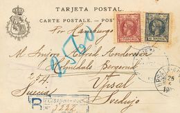 1028 SOBRE 111, 112. 1903. 10 Cts Azul Gris Y 25 Cts Carmín. Tarjeta Postal Certificada De FERNANDO POO A UPSALA (SUECIA - Other & Unclassified