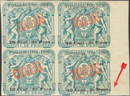 1048 * 47F(3), 47Fhe. 1899. 10 Cts Sobre 25 Cts Verde, Bloque De Cuatro, Borde De Hoja (sellos Inferiores Leve Pliegue S - Other & Unclassified