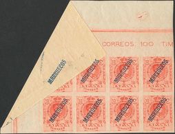 1172 ** 32s(8). 1914. 10 Cts Rojo SIN DENTAR, Bloque De Ocho, Esquina De Pliego. Un Sello SIN SOBRECARGA Y Otro SOBRECAR - Other & Unclassified