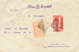 1235 SOBRE 154. 1937. 30 Cts Rojo Y 5 Cts Rosa Local De VILLA NADOR. TAUIMA (MELILLA) A SEVILLA. Matasello ROMBO DE PUNT - Spanish Morocco