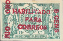 1256 * 40C. 1908. 5 Cts Sobre 50 Cts Verde. Variedad SIN "DE" EN "RIO DE ORO". MAGNIFICO Y MUY RARO, NO CATALOGADO. - Other & Unclassified