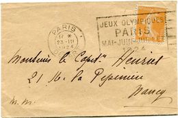 FRANCE THEME J.O. LETTRE AVEC FLAMME JEUX OLYMPIQUES PARIS MAI-JUIN-JUILLET 1924 DEPART PARIS 23 III 1924 POUR LA FRANCE - Sommer 1924: Paris