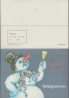 Allemagne De L'Est 1987. Télégramme Postal De Luxe. Bonhomme De Neige, Carotte, Verre De Champagne Ou Vin Mousseux - Vins & Alcools