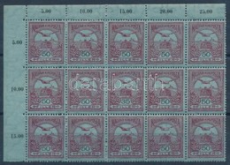 ** 1913 Turul 50f ívsarki 15-ös Tömbben, Benne A 35f/50f Tévnyomat (130.000) / Mi 121 Margin Block Of 15 With Mi 120F Er - Altri & Non Classificati