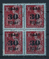 ** 1945 Kisegít? 30f/30f Négyestömb Kett?s Felülnyomással. Látványos, Ritka Darab! / Mi 789 Block Of 4 With Double Overp - Sonstige & Ohne Zuordnung