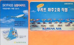 Korea South - Two Cards, Airplane, Aviation, Skypass & Korean Air, Used - Avions