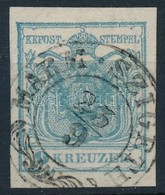 O 1850 9kr HP I. Világos Szürkéskék, ívszéli Nyomat Papírránccal 'MARM.SZIGETH' Certificate: Steiner - Other & Unclassified