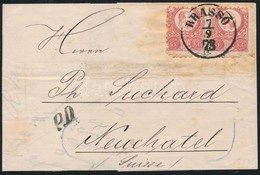 1873 Réznyomat 5kr Pár Levélen Svájcba / Mi 10 Pair On Cover To Switzerland 'BRASSÓ' - 'WIEN' - 'NEUCHATEL' - Sonstige & Ohne Zuordnung