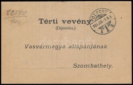 1905 Díjmentes Tértivevény 'POZSONY' - Szombathely - Andere & Zonder Classificatie