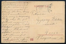 1913 Képeslap ,,GECSE' Postaügynökségi  Bélyegz?vel, Bélyeg Leszedve - Other & Unclassified