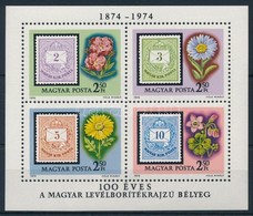 ** 1974 100 éves A Levélboríték Rajzú Bélyeg Blokk A Jobb Alsó Bélyegen A POSTA ,,O' Bet?jében Kis Kampó Tévnyomattal - Sonstige & Ohne Zuordnung