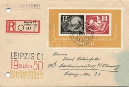 1950 DEBRIA Blokk Ajánlott Levélen Alkalmi Bélyegzéssel (regiszterlyukasztás A Borítékon, Folt) / On Registered Cover Wi - Altri & Non Classificati