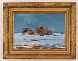 Bak Péter Róbert (1950-): Téli Tanya. Akrill, Farost, Jelzett, Keretben, 25×34 Cm - Sonstige & Ohne Zuordnung