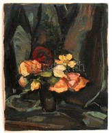 Kováts Jelzéssel: Rózsák Pohárban. Olaj, Vászon, 50×40 Cm - Sonstige & Ohne Zuordnung