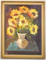 Molnár Bertalan (1933-): Virágcsendélet. Olaj, Farost, Keretben, 60×80 Cm - Andere & Zonder Classificatie
