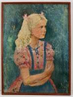 Nyilasy Jelzéssel: Kislány Portré, Olaj, Karton, Keretben, 60×42 Cm - Andere & Zonder Classificatie