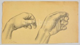 Patkó Jelzéssel: Kézfej Vázlat. Ceruza, Papír, Kis Szakadással, 18×34 Cm - Andere & Zonder Classificatie