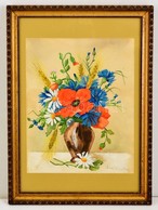 Szabó Erzsébet (?-): Virágcsendélet. Akvarell, Papír, Jelzett, üvegezett Keretben, 34×25 Cm - Sonstige & Ohne Zuordnung