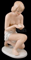 Wallendorf Mosakodó Akt, Kézzel Festett, Apró Mázhibával, Jelzett, M:20 Cm /Wallendorf Nude Woman Figurine, Signed, Smal - Andere & Zonder Classificatie