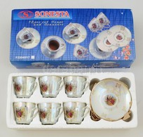 Sonesta Porcelán Mokkás Készlet, 6 Db Csésze+alj, Matricás, Jelzett, Kis Kopásnyomokkal, Saját Dobozában, D: 6,5 Cm - Andere & Zonder Classificatie