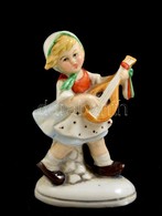 Kislány Lanttal, Német Porcelán Figura, Kézzel Festett, Jelzett, Hibátlan, M: 11 Cm - Sonstige & Ohne Zuordnung